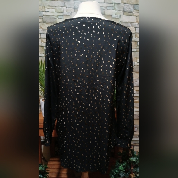 ATTENTION Black and Gold Button Down‎ Shirt Blouse - Picture 3 of 6